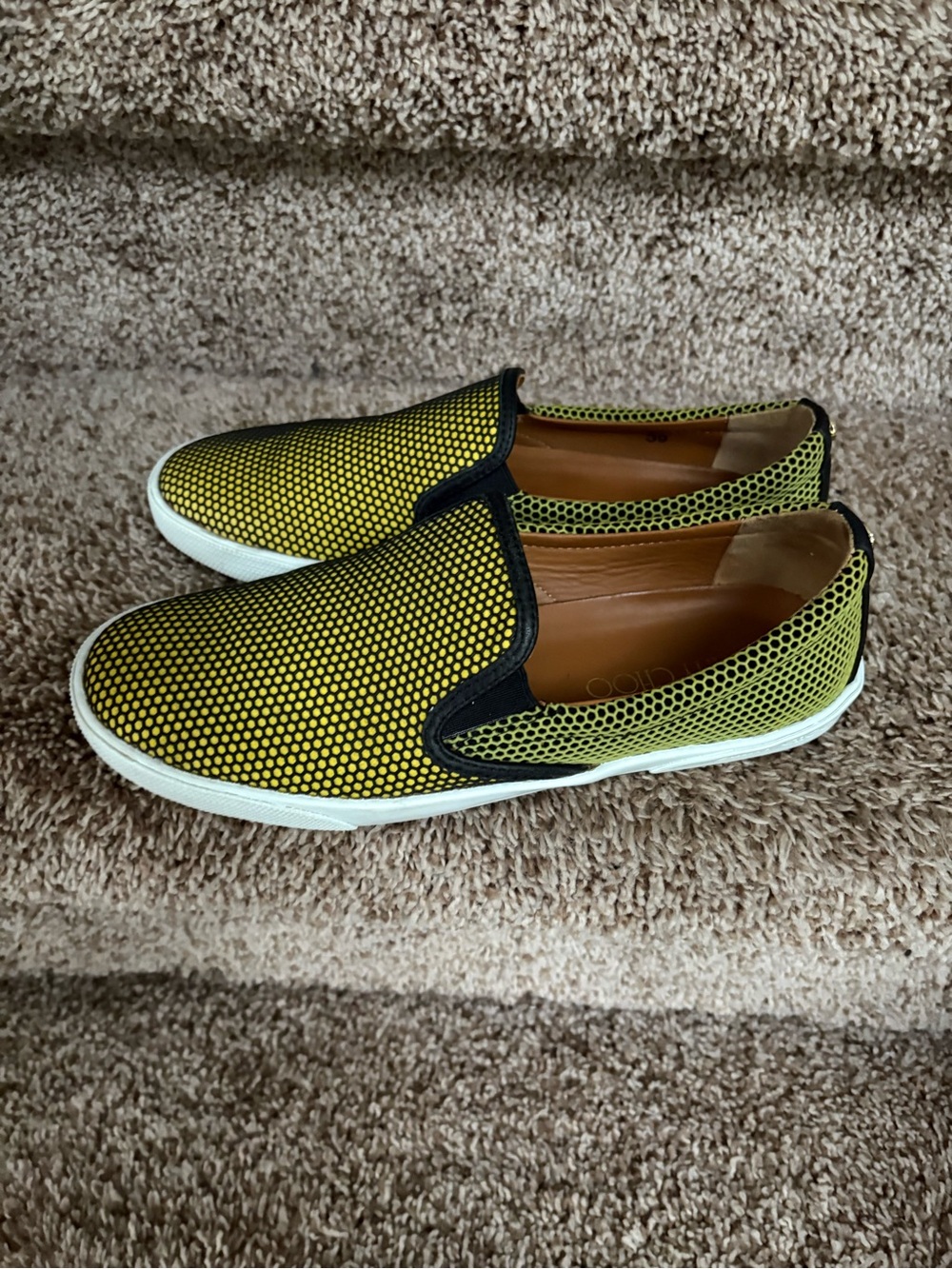 Jimmy Choo Women’s Mesh Top Neon Tan Leather Lining Loafers